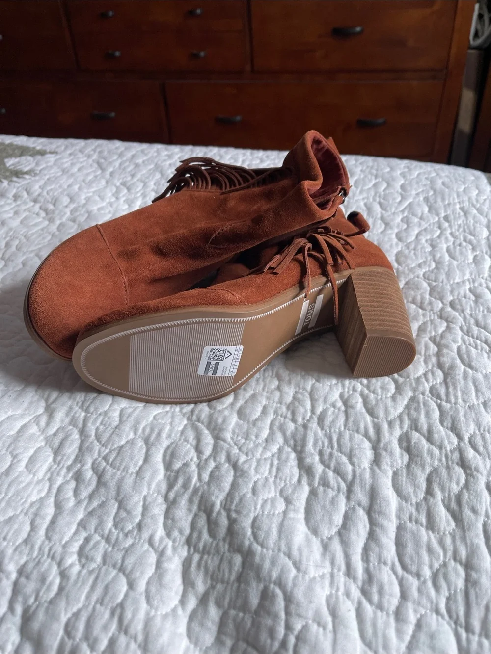 Toms Rust Suede Fringe Ankle Boots